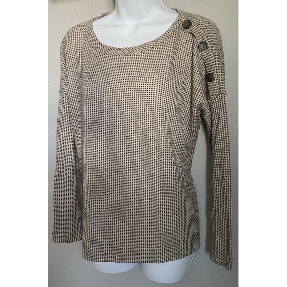 Bohme Long Sleeve Shirt Womens Size Medium Brown Black Round Neck Boho - Picture 12 of 12